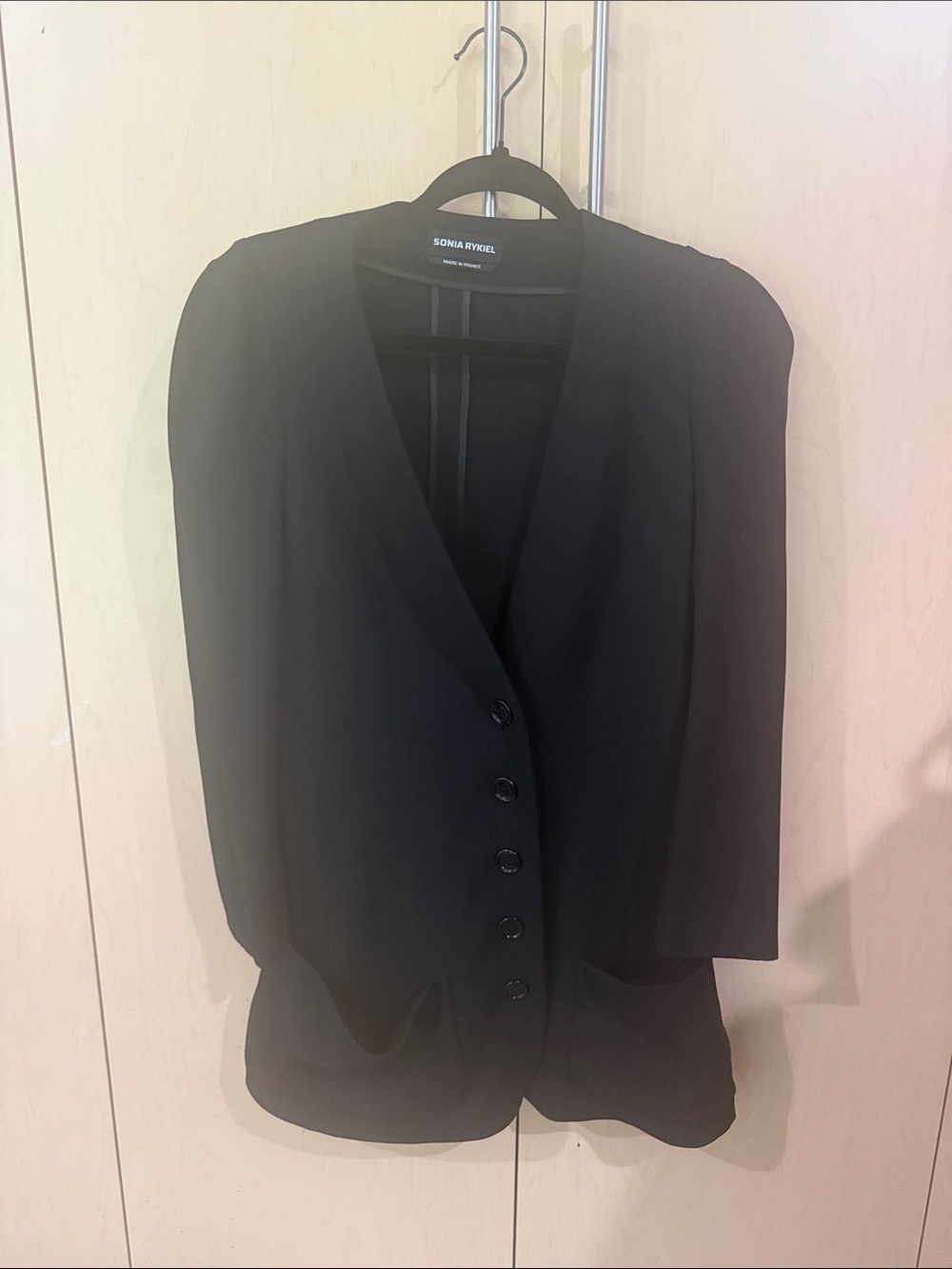 Sonia Rykiel Black V-Neck Button Blazer made in France